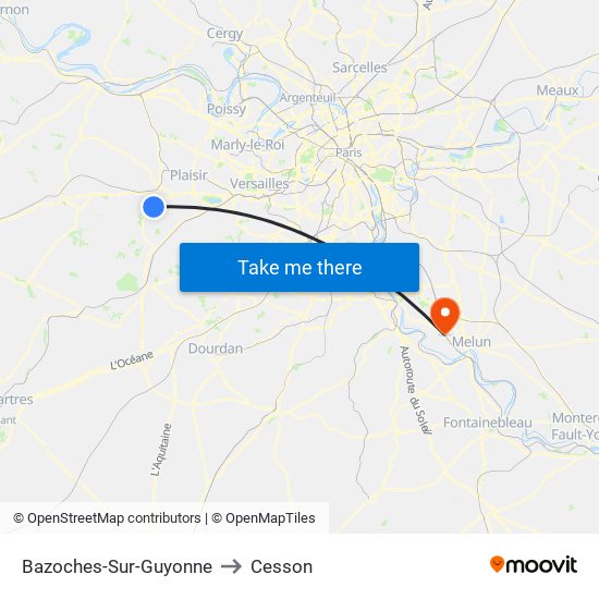 Bazoches-Sur-Guyonne to Cesson map