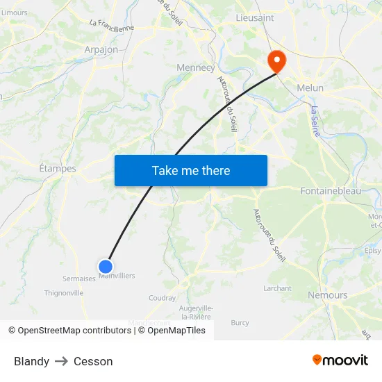 Blandy to Cesson map