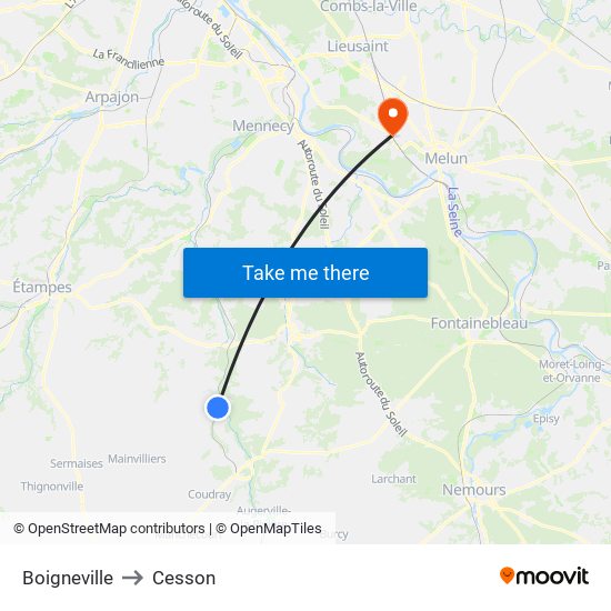 Boigneville to Cesson map