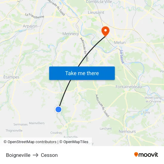 Boigneville to Cesson map