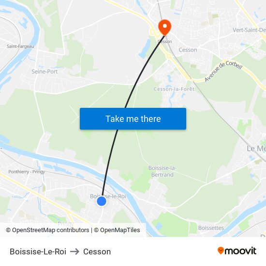 Boissise-Le-Roi to Cesson map