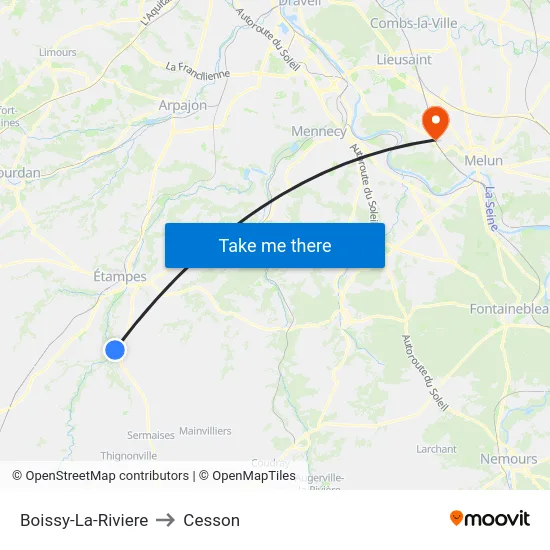 Boissy-La-Riviere to Cesson map