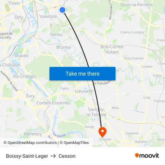 Boissy-Saint-Leger to Cesson map
