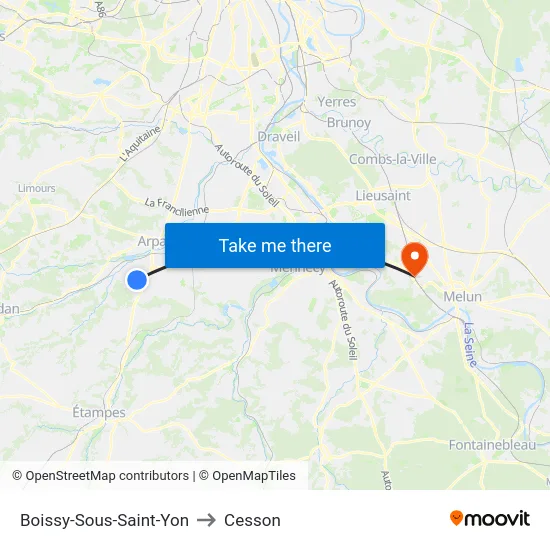 Boissy-Sous-Saint-Yon to Cesson map