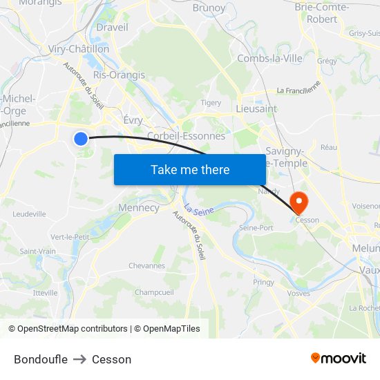 Bondoufle to Cesson map