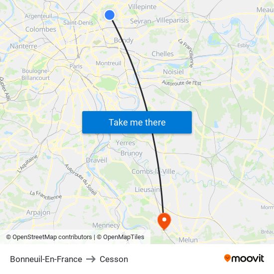 Bonneuil-En-France to Cesson map