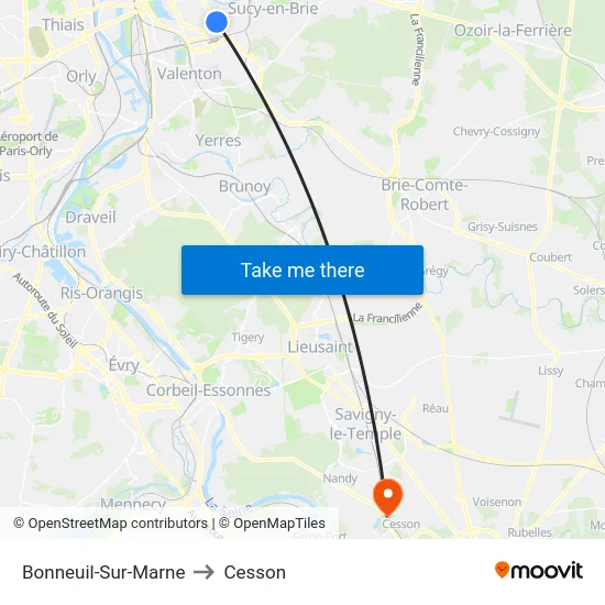 Bonneuil-Sur-Marne to Cesson map