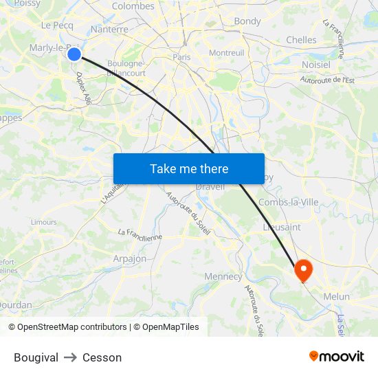 Bougival to Cesson map