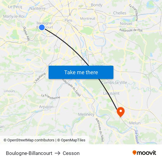 Boulogne-Billancourt to Cesson map