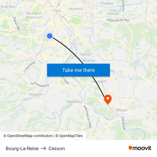 Bourg-La-Reine to Cesson map