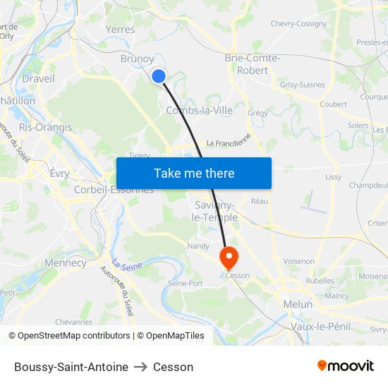 Boussy-Saint-Antoine to Cesson map