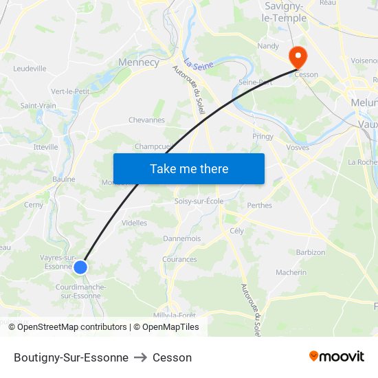 Boutigny-Sur-Essonne to Cesson map