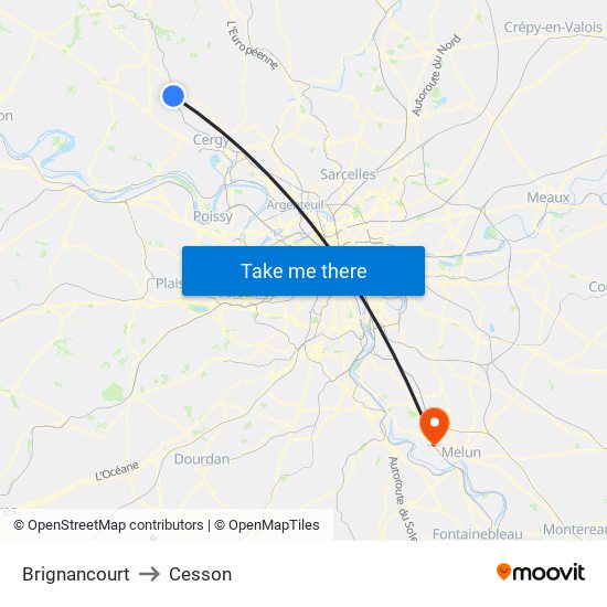 Brignancourt to Cesson map