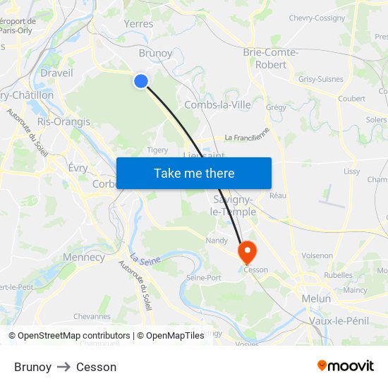 Brunoy to Cesson map