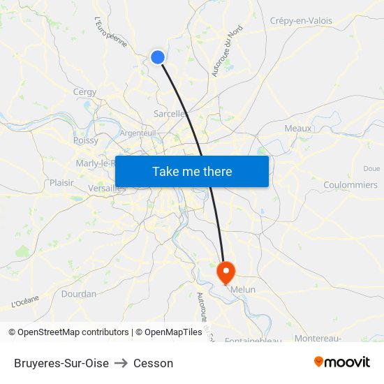 Bruyeres-Sur-Oise to Cesson map