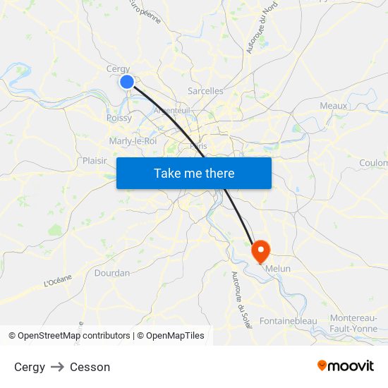 Cergy to Cesson map