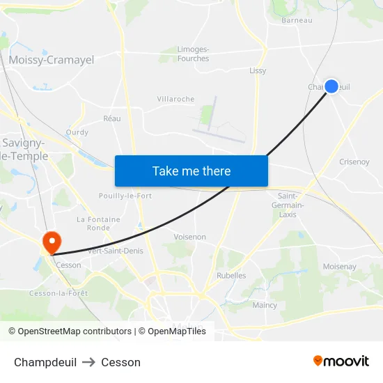 Champdeuil to Cesson map