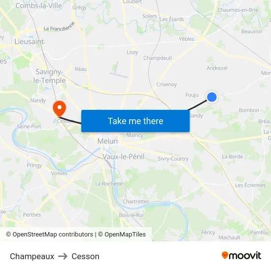 Champeaux to Cesson map