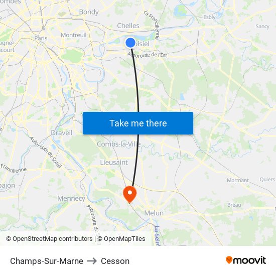 Champs-Sur-Marne to Cesson map
