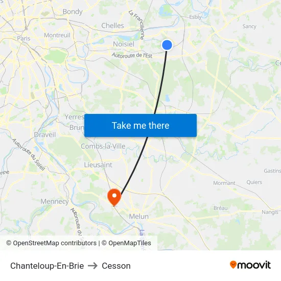 Chanteloup-En-Brie to Cesson map