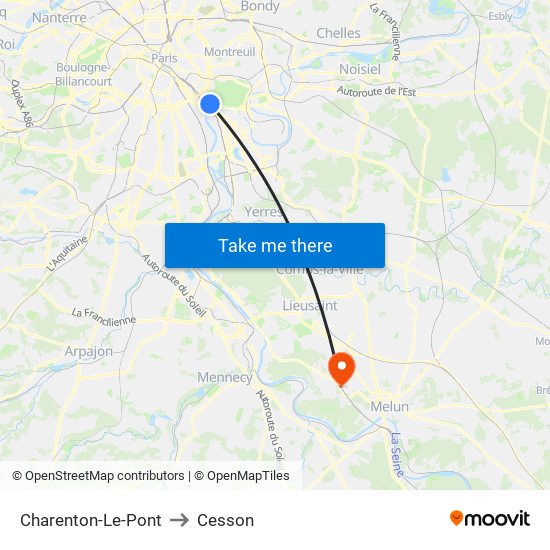 Charenton-Le-Pont to Cesson map