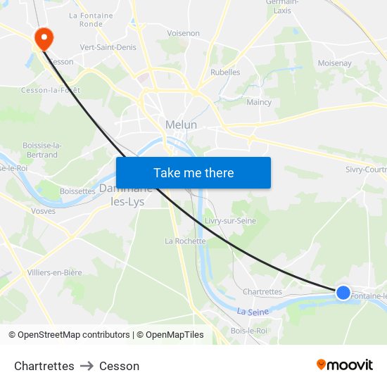 Chartrettes to Cesson map