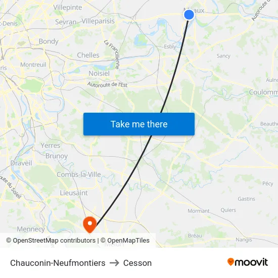 Chauconin-Neufmontiers to Cesson map
