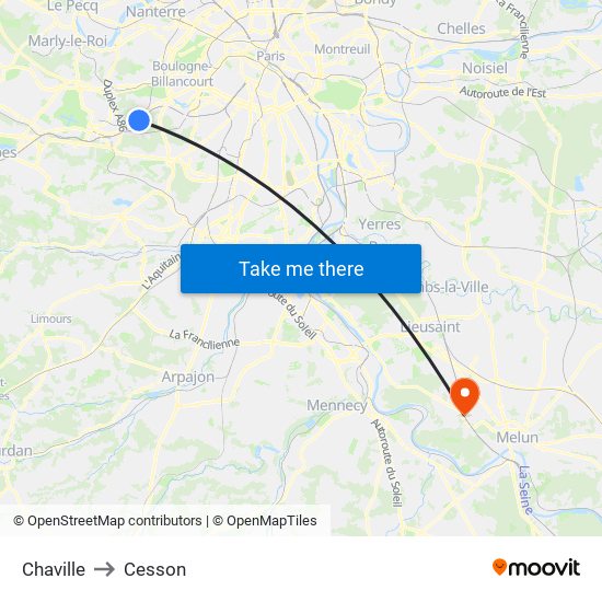 Chaville to Cesson map
