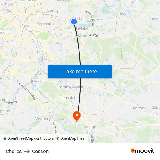 Chelles to Cesson map