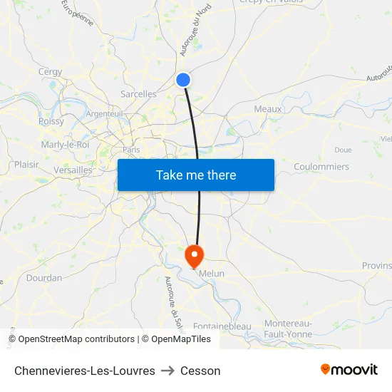Chennevieres-Les-Louvres to Cesson map
