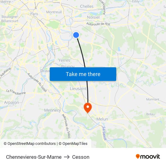 Chennevieres-Sur-Marne to Cesson map