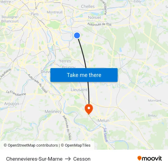 Chennevieres-Sur-Marne to Cesson map