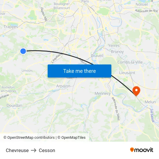 Chevreuse to Cesson map