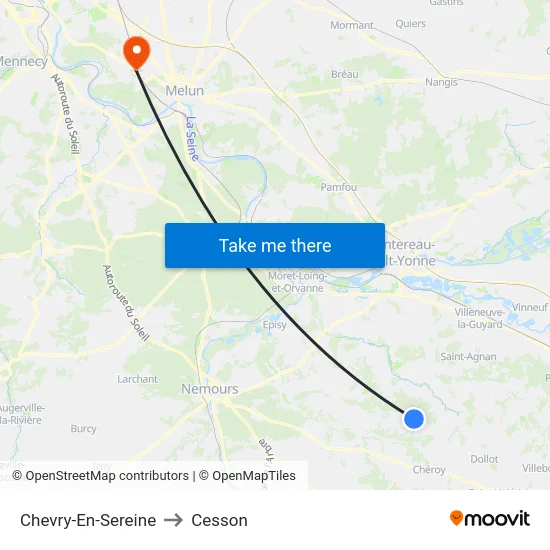 Chevry-En-Sereine to Cesson map