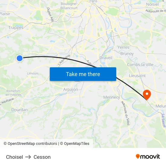 Choisel to Cesson map