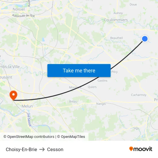 Choisy-En-Brie to Cesson map