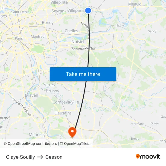 Claye-Souilly to Cesson map