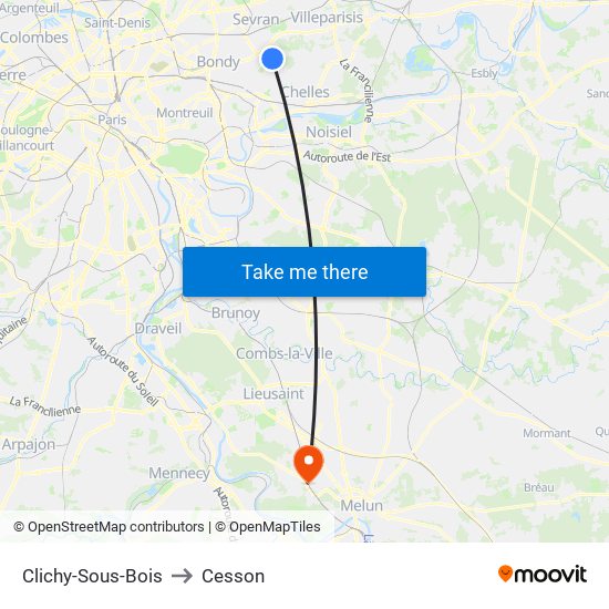 Clichy-Sous-Bois to Cesson map