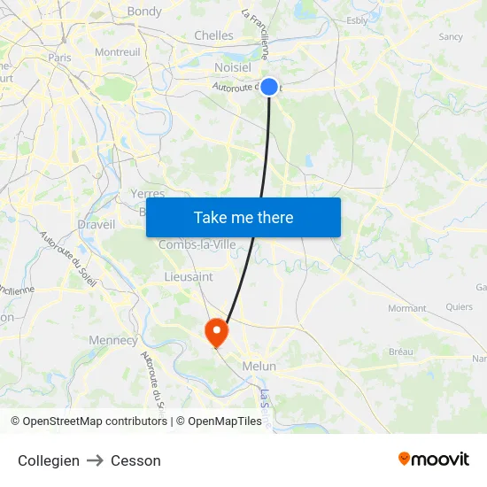 Collegien to Cesson map