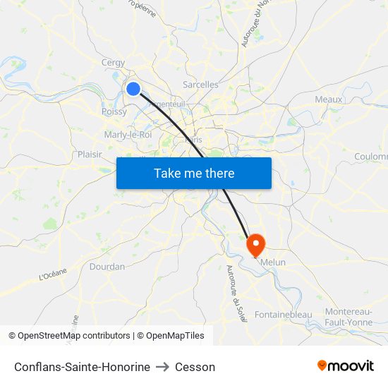 Conflans-Sainte-Honorine to Cesson map