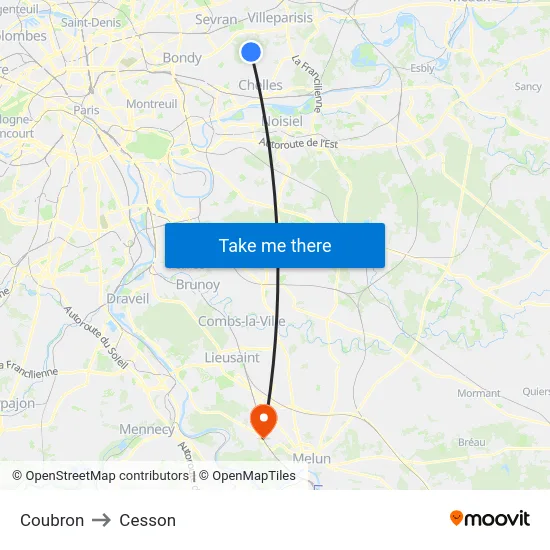 Coubron to Cesson map