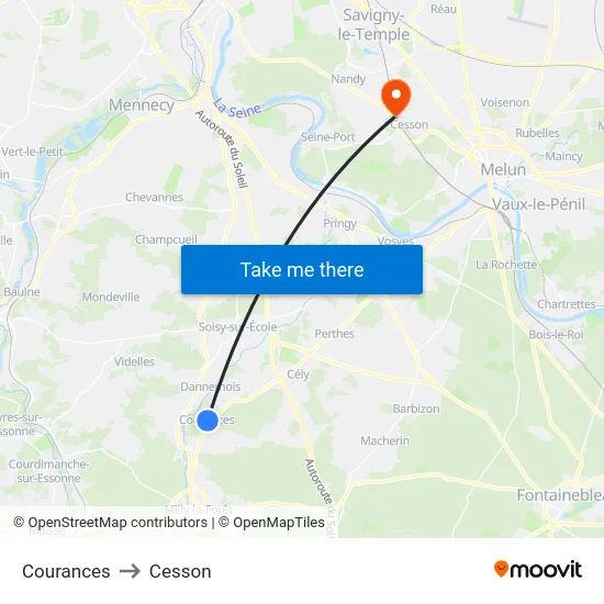 Courances to Cesson map
