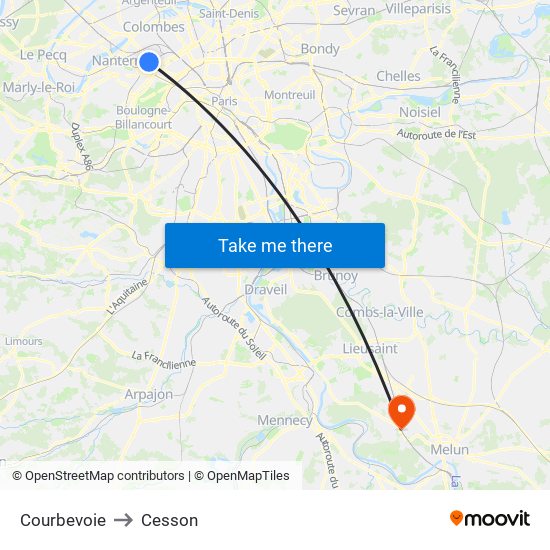 Courbevoie to Cesson map