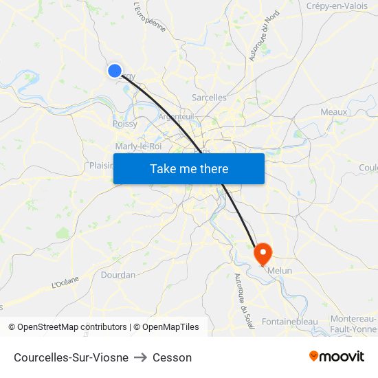 Courcelles-Sur-Viosne to Cesson map