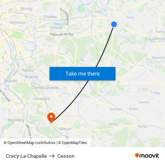 Crecy-La-Chapelle to Cesson map