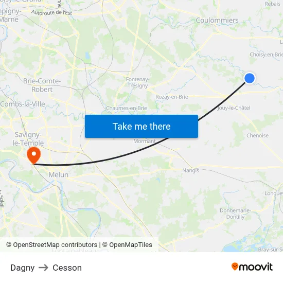 Dagny to Cesson map