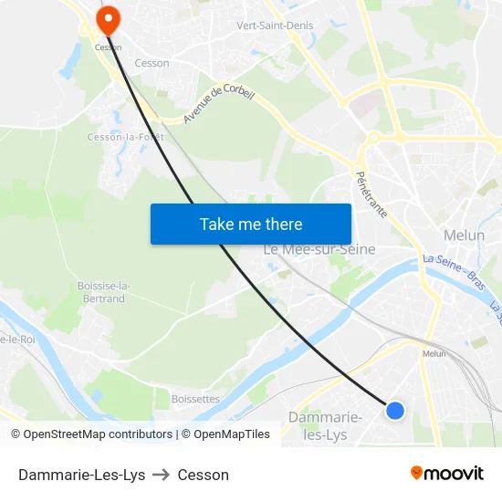 Dammarie-Les-Lys to Cesson map