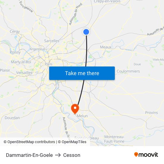 Dammartin-En-Goele to Cesson map