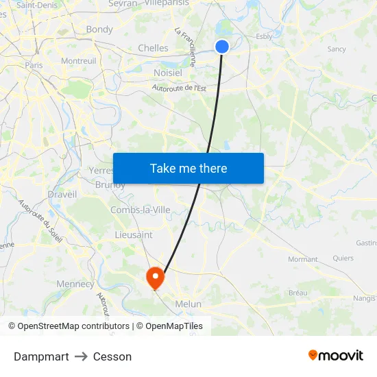 Dampmart to Cesson map