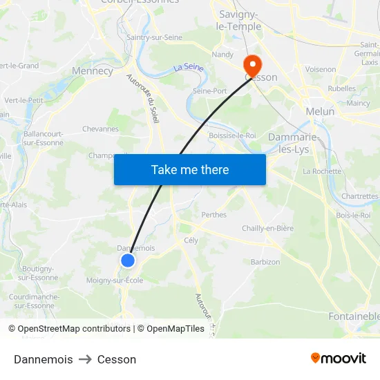 Dannemois to Cesson map